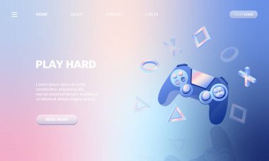 Oyun bilgisayarının oyun kumanda şablonu, oyun platformu, kumanda. Web sitesi ve cep telefonu için modern düz tasarım konsepti. Vektör çizimi. Akıllı telefon, poster, afiş, broşür.
