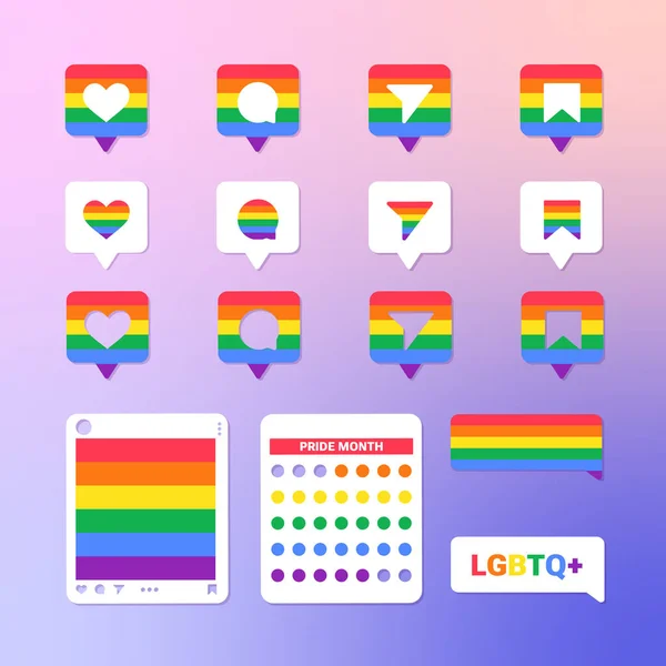 Pride Hbtq Sociala Medier Ikoner Som Relaterade Till Hbtq Symboler — Stock vektor