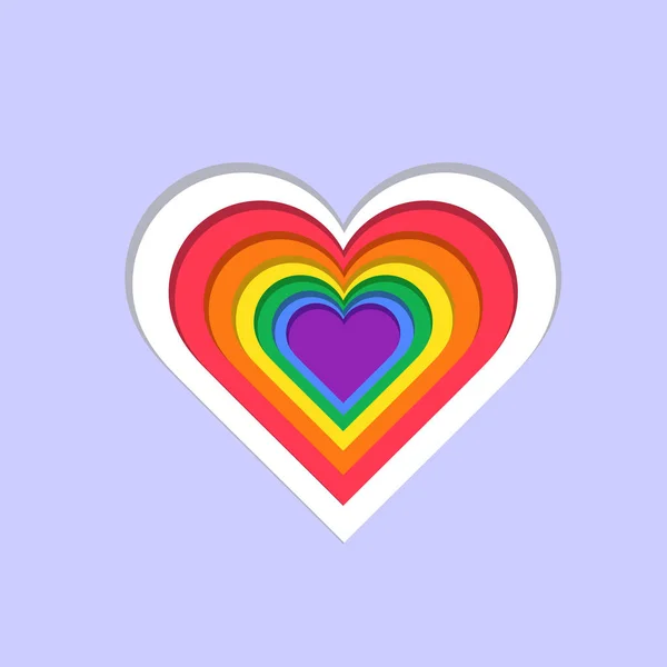 Lgbt Rainbow Flag Heart Μωβ Φόντο Χάρτινη Περικοπή Εικονογράφηση Αφηρημένο — Διανυσματικό Αρχείο
