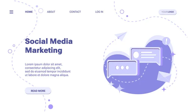 Szablon Strony Marketingu Społecznościowego Koncepcja Reklamy Sieciowej Marketingu Internetowego Wektorowa — Wektor stockowy