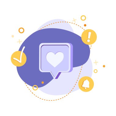 Bildirim simge gibidir. Sosyal ağ uygulama simgesi. Düz vektör illüstrasyon kalp aşk konuşması web iniş sayfası, afiş, broşür veya arkaplan için uygun kabarcık içinde