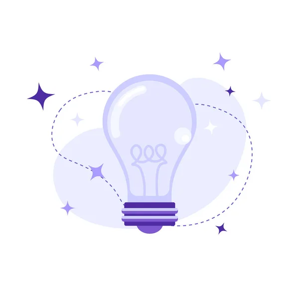Soyut arkaplan üzerinde soyut geometrik şekiller ve simgelerle çevrili ampul lambalı fikir, yaratıcı zihin veya beyin fırtınası konsepti vektör çizimi