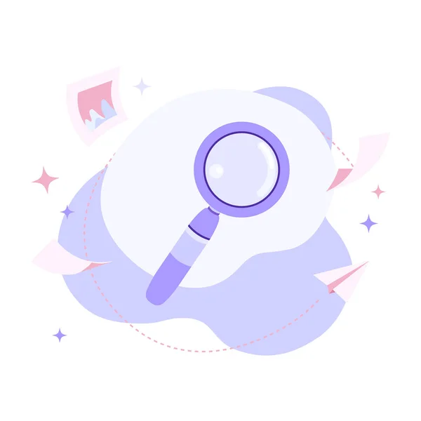 Soyut arkaplanda simgeleri olan büyüteç düz vektör çizimi. Arama, planlama, test, analiz, webinar ya da çevrimiçi eğitim kavramı. Web pankartı, bilgi grafiği ve web sitesi için kullanılabilir