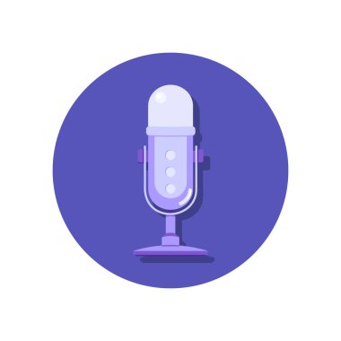 Mikrofon simgesi düz vektör çizimi. Popüler müzik, podcast kayıt ve dinleme, yayın, çevrimiçi radyo, ses yayını servis konsepti. İniş sayfası, afiş, broşür için uygun