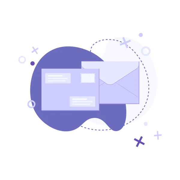 Düz vektör illüstrasyon posta zarfı simgesi, soyut arkaplanda izole edilmiş yeni ileti. Mektuplu e-posta bildirimi, kontrol işareti, kağıt uçak. Sosyal medya ve SMM, web sitesi, uygulama, afiş