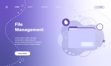 Dosya indirme sayfası veya web paneli şablonunun vektör illüstrasyonu. Sosyal medya, bulut depolama, web sitesi, uygulama, pankart veya el ilanı için dosya yönetimi araçları hizmeti kavramı