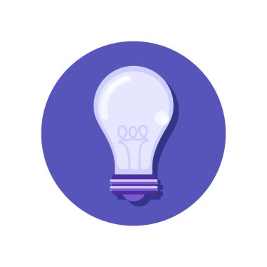 Fikir, yaratıcı akıl ya da beyin fırtınası konsepti için mavi arkaplanda izole edilmiş ampul lambası ikonu düz vektör çizimi
