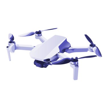 Aerial drone vector illustration isolated on white background. Quadcopter with digital 4K hasselblad Camera and Remote Control. Flying remote control Air Drone.