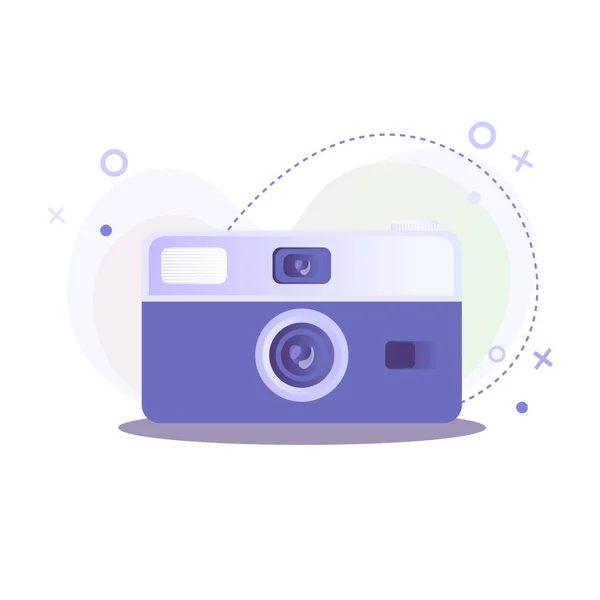 Violet vintage photo camera. Instant Photo camera in flat style on abstract gradient background. Can be used for web banner, website, social media, app, flyer and stickers