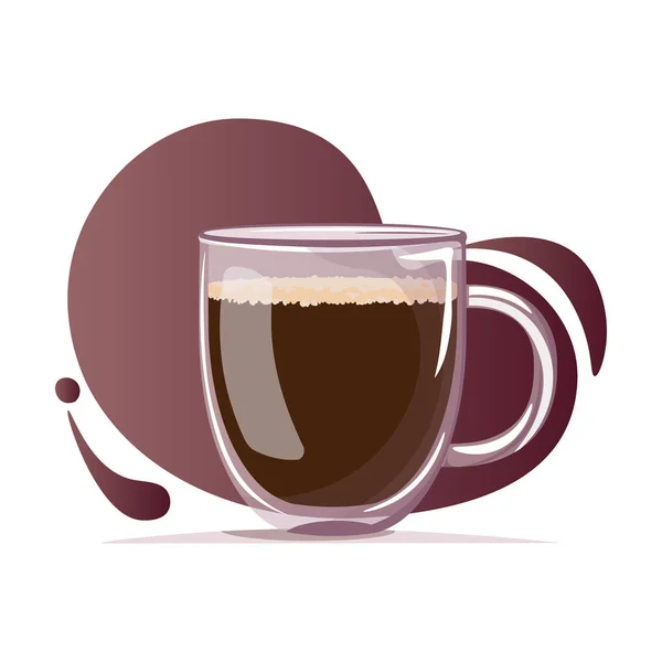 Vector Illustration Glass Mug Double Bottom Coffee Dark Gradient Background — 스톡 벡터