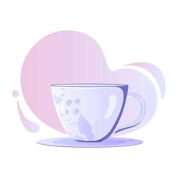 Violet Porcelain Tea Cup Saucer Set Flower Print Abstract Gradient — Stockvektor