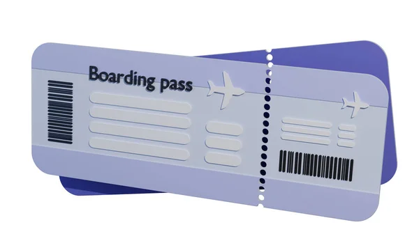Airline ticket, boarding pass in flat style isolated on white background. Travel, booking, traveling on airplane, planning a vacation and tourism advertising concept. 3d rendering illustration.