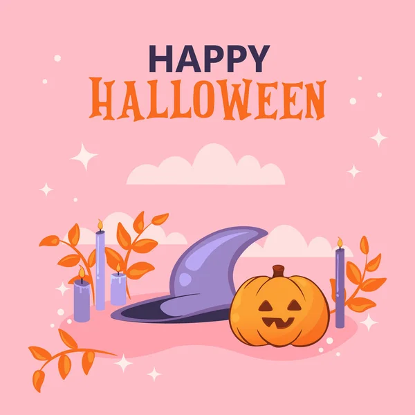 Fond Halloween Jolie Citrouille Halloween Rose Joyeux Halloween Carte Postale — Image vectorielle
