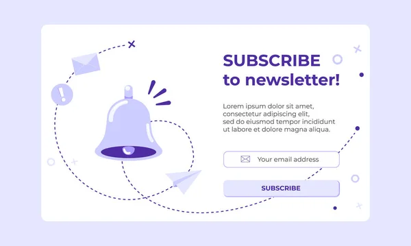 Çan ve mesaj bildirim sosyal medya simgesi ile abone olun. E-posta pazarlamasının vektör pankartı. Haber bültenine abonelik, haberler, teklifler, terfiler. Postayla gönder. Beni izleyin..