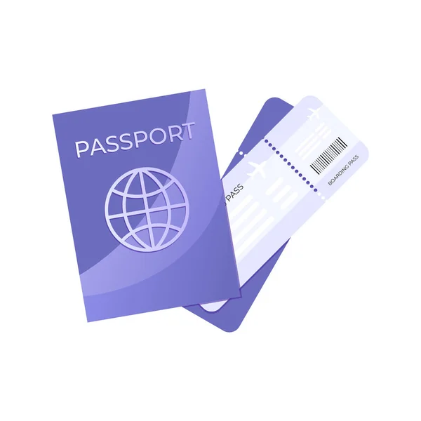 Violet Passport Airplane Ticket Boarding Pass Flat Style Isolated White — Stock Vector