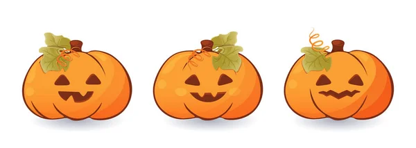 Een Set Van Halloween Geïsoleerde Elementen Leuke Halloween Pompoenen Voor — Stockvector