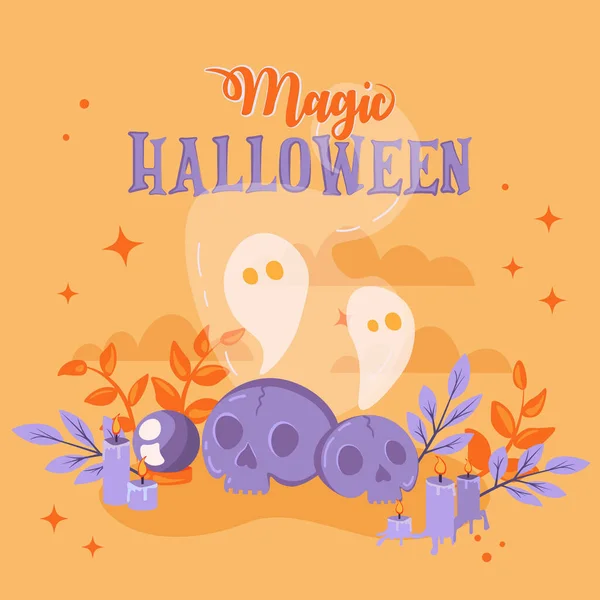 Fondo Mágico Halloween Tarjeta Postal Felicitación Halloween Magic Crystal Ball — Vector de stock