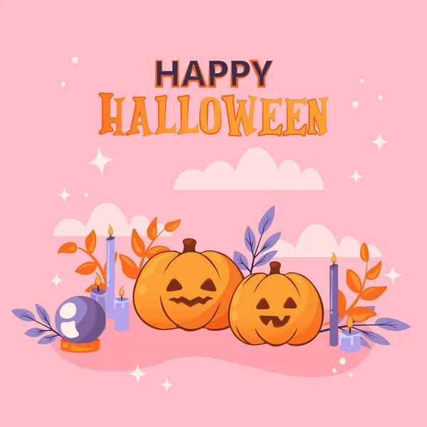 Fond Halloween Rose Joyeux Halloween Carte Postale Voeux Vacances Mignon — Image vectorielle