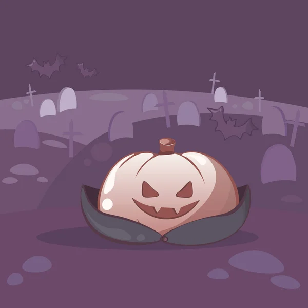 Festa Halloween Invito Cartolina Auguri Zucca Halloween Come Vampiro Cimitero — Vettoriale Stock