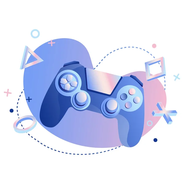 Oyun için oyun kontrolörleri, joystickler ya da oyun alanı için düz vektör illüstrasyonu, soyut arkaplanda disk ve vr başlık. Modern aygıtı, web pankartı, web sayfası ve uygulama için oculus denetleyicisini kavra