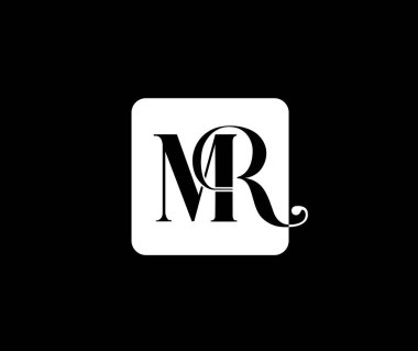 MR Şirketi 'nin baş harfleri. MR kraliyet monogramı siyah beyaz. 