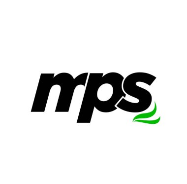 MPS şirketinin ilk harfleri monogram. Yeşil yapraklı MPS harfleri.
