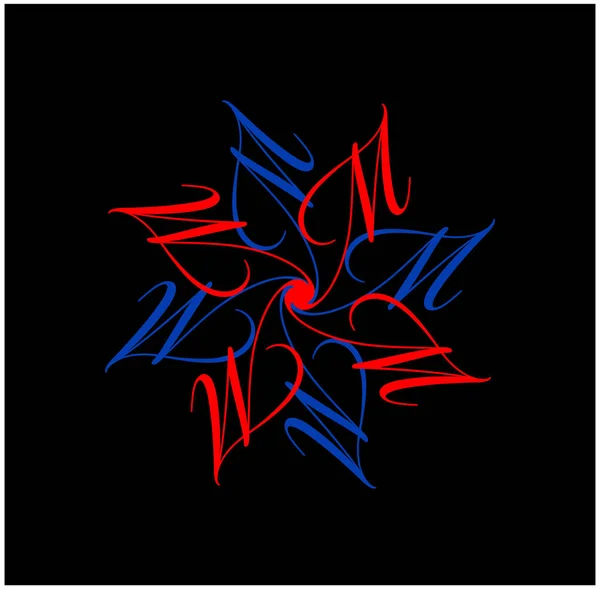 Cég Kezdőbetűi Monogram Betűk Virág Piros Kék Színekkel — Stock Vector