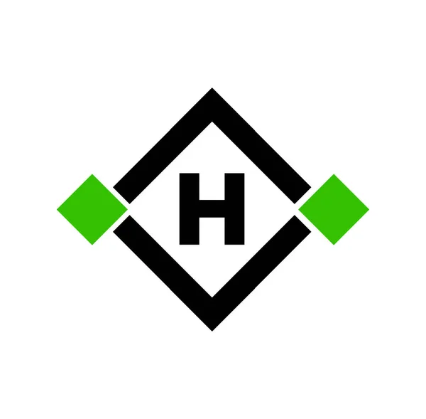 正方形上有绿点的H字 H连字母表 — 图库矢量图片