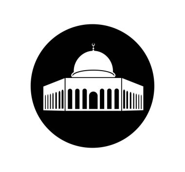 Al Aqsa Cami vektör simgesi. Kudüs 'teki El Aksa Camii siyah yuvarlak üzerine vektör sembolü..