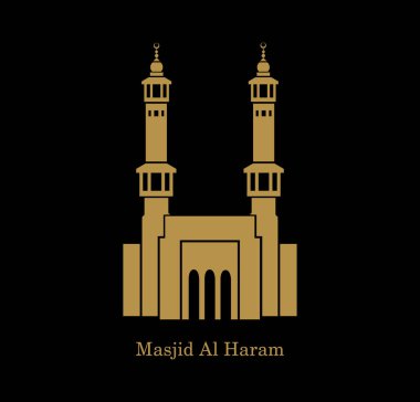 Mescid al Haram ön vektör simgesi. Al Haram camii altın vektör simgesi.