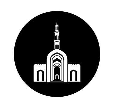 Sultan Qaboos Grand Mosque vector icon. Sultan Qaboos Grand Mosque vector illustration, Sultan Qaboos Grand Mosque front gate in black and white color. clipart