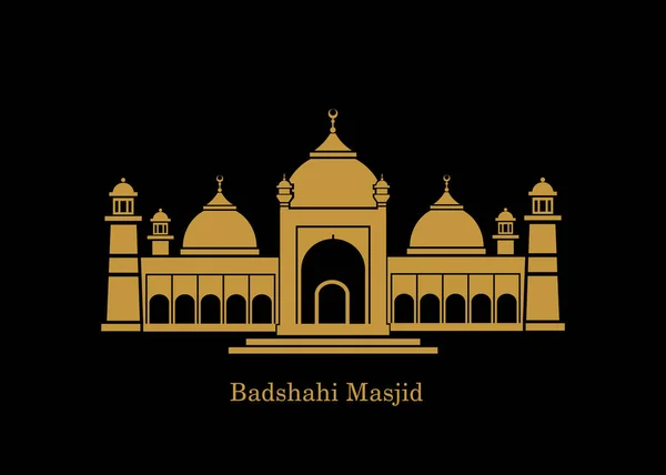 Icono Del Vector Mezquita Badshahi Badshahi Masjid Ilustración Color Dorado — Vector de stock