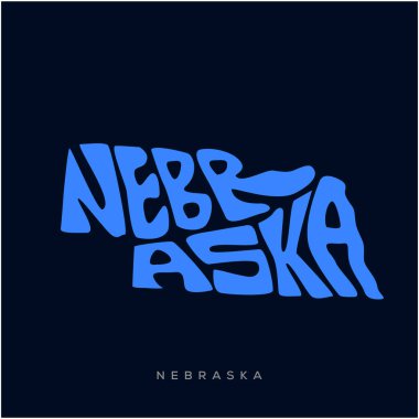 Nebraska haritası tipografisi. Nebraska eyalet haritası tipografisi. Nebraska harfleri.