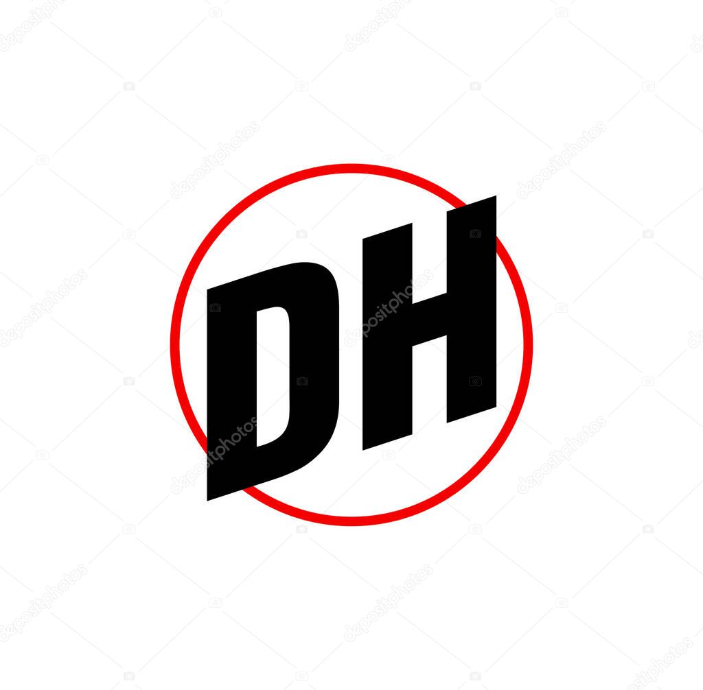 DH letters icon. DH in red round company initial letters.
