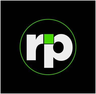 Yeşil pikselli RIP marka monogram. RIP vektör simgesi.