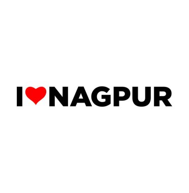 Kırmızı kalpli Nagpur tipografisini seviyorum. Aşk Nagpur harfleri.