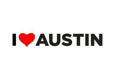 Kırmızı kalpli Austin tipografisini seviyorum. Austin harflerini seviyorum..