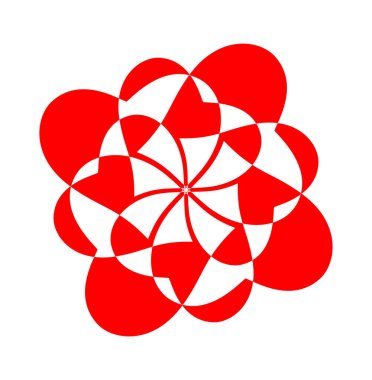 Beyaz arkaplanda 8 kırmızı kalp üst üste bindi.