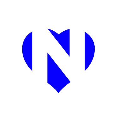 Mavi kalp ve N harfli monogram. Mavi kalpli N.