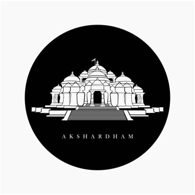 Swaminarayan Akshardham Tapınağı ikonu siyah beyaz. Akshardham mandir, Delhi.