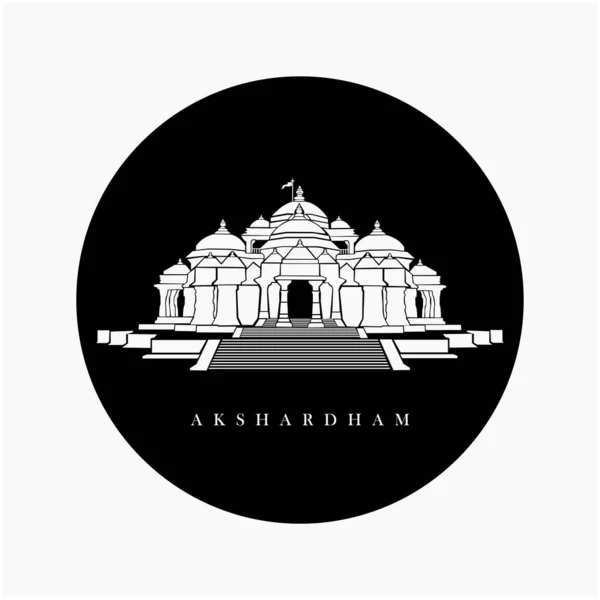 Swaminarayan Akshardham Temple Vecteur Icône Noir Blanc Akshardham Mandir Delhi — Image vectorielle