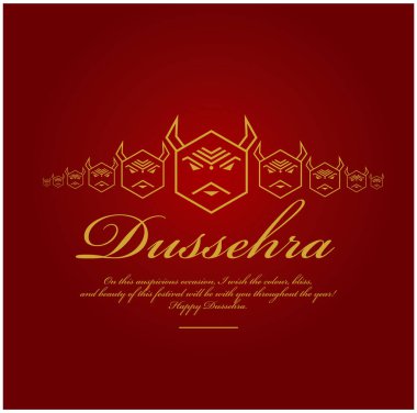 Altın metindeki dussehra selamın kutlu olsun. Altıgen Ravana çizimi.