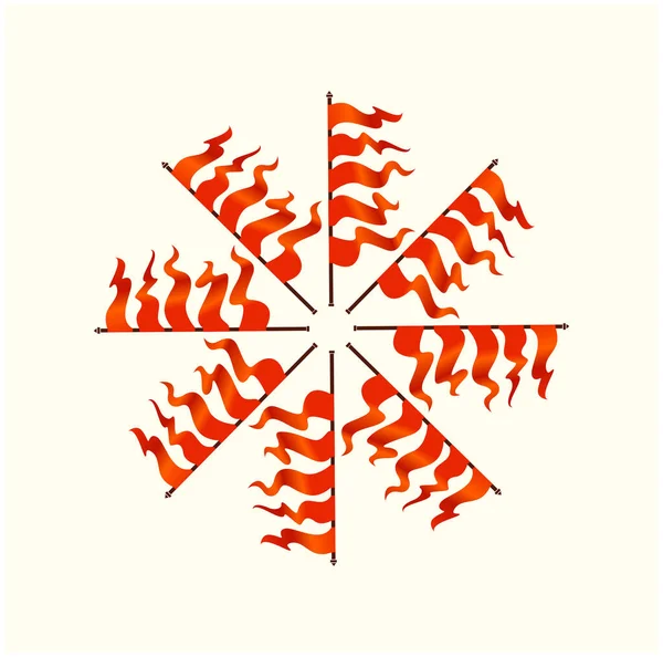 Bandeiras Laranja Hindu Mandala Design Redondo Mandala Feita Por Bandeiras — Vetor de Stock