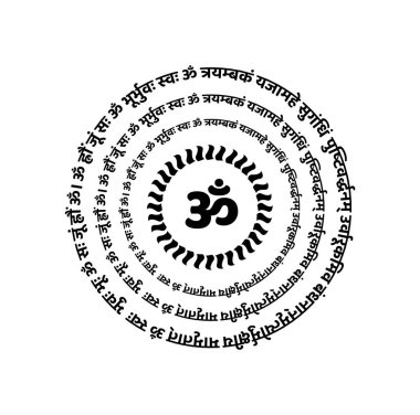 Lord Shiva 'nın Maha Mritunjaya mantra' sı Sanskritçe. Tanrı Shiva 'ya dua edin ve ona tapın ki ölümsüzlük uğruna ölümden kurtulalım..