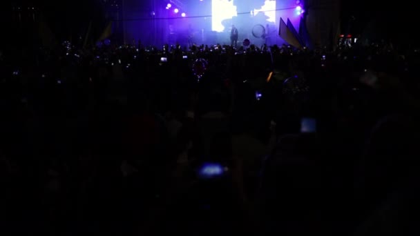 Publiek concert zomer muziekfestival. Performance mob silhouet voorkant van helder — Stockvideo