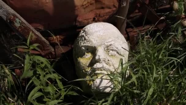 Lenin monument. Lenins head. Summer. Sculpture vladimir monument to lying on grass. Vladimir ilyich — Stock Video