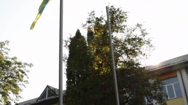 Bağımsızlık, bayrak, anayasa günü, ulusal bayram. Mavi gökyüzünde dalgalanan Ukrayna bayrağı.. — Stok video