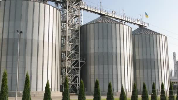 Silos agrícolas. Almacenamiento y secado de granos, trigo, maíz, soja, girasol. Edificio industrial — Vídeos de Stock