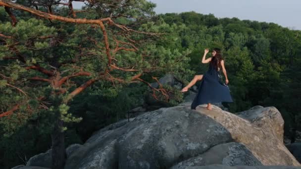 Por Detrás Mujer Vestido Volando Bata Revoloteando Viento Contra Fondo — Vídeos de Stock