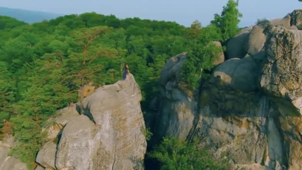 Fotografia Aérea Mulher Primeva Selvagem Bonita Está Contra Fundo Floresta — Vídeo de Stock